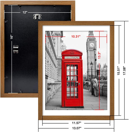 Relwaso 12x16 Frames Made to Display 11x14 Pictures with Mat or 12 x 16 Photo Without Mat, Picture Frames Made of Solid Wood for Vertical or Horizontal Wall Mounting