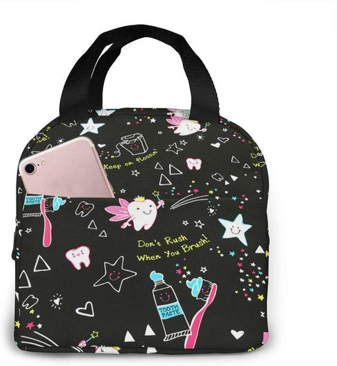 Dentist Dental Hygienist Print Lunch Bag for Women Girls Kids Insulated Picnic Pouch Thermal Cooler Tote Bento Large Meal Prep Cute Bag Big Leakproof Soft Bags for Lunch Box, Camping, Travel, Fishing