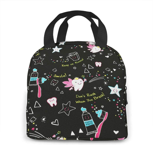Dentist Dental Hygienist Print Lunch Bag for Women Girls Kids Insulated Picnic Pouch Thermal Cooler Tote Bento Large Meal Prep Cute Bag Big Leakproof Soft Bags for Lunch Box, Camping, Travel, Fishing