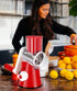 Ancevsk Manual Rotary Cheese Grater - Round Vegetable Slicer with 3 Interchangeable Blades for veggie, Nuts, Fruit ?Red?