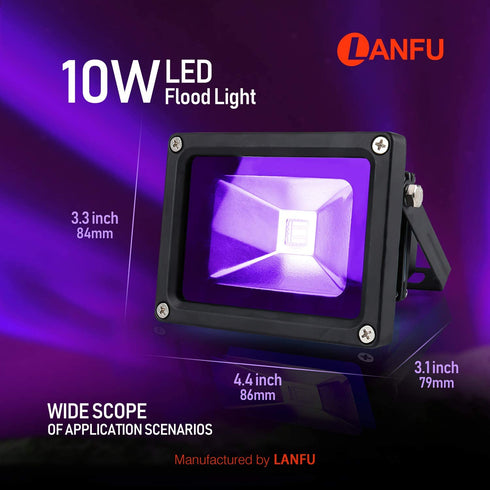 LANFU 10w Black Light Lanfu high Power LED Flood Light IP65 85V-265V AC for Party Supplies, Neon Glow, Fishing, Curing, Dancing Party, Aquarium, Wedding