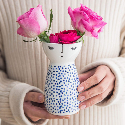 Senliart White Ceramic Vase, Small Flower Vases for Home Décor, 5.9 X 3.2 (Polka Dot)