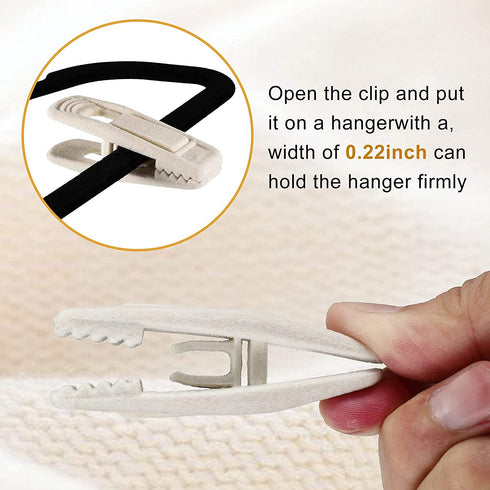 Velvet Hangers Clips Flocked Finger Clips Velvet Clothes Clips Strong Pants Hangers Clips for Slim-line Clothes Velvet Hangers (Beige,48 Pieces)