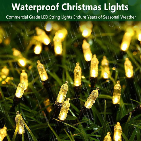 Christmas Lights - Battery Operated String Lights 50 Count Clear LED Mini Lights 8 Modes Green Wire Mini Light Set with Timer for Xmas Tree Wreath Party Indoor Outdoor Decor, Waterproof, Warm White
