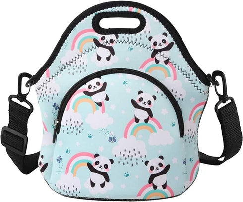 Violet Mist Neoprene Thermal Insulated Lunch Tote Bag Soft Large with Extra Pocket Detachable Adjustable Shoulder Lunchbox Handbags Women men (Rainbow Panda)