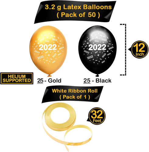 50 Pieces, Graduation Balloons Latex - Black and Gold 2022 Balloons | Black and Gold Graduation Decorations 2021 | Graduation Party Decorations | Congrats Grad Decorations, Class of 2022 Decorations