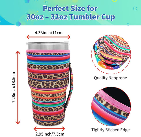 Bottle Sleeve Leopard Print Rainbow Sunflower Water Neoprene Insulated Sleeve Bottle Cover Pouch for 30oz Tumbler Cup (Only Cup sleeves) (Leopard)
