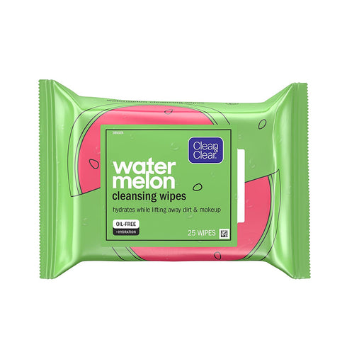 Clean & Clear Hydrating Pre-Moistened Daily Facial Cleansing Wipes to Remove Makeup, Dirt & Impurities, Oil-Free, Convenient & Travel-Friendly, Watermelon, 25 Count