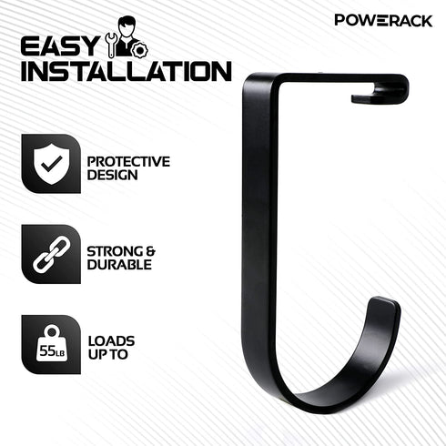 POWERACK Garage Hooks for Ceiling | 4 Pack Alloy Steel Bicycle Hooks | Flat Garage Rack Hooks | Easy to Install Bike Hangers for Garage Ceiling - Black Powder Finish| Each Bike Hook Supports 50 lbs