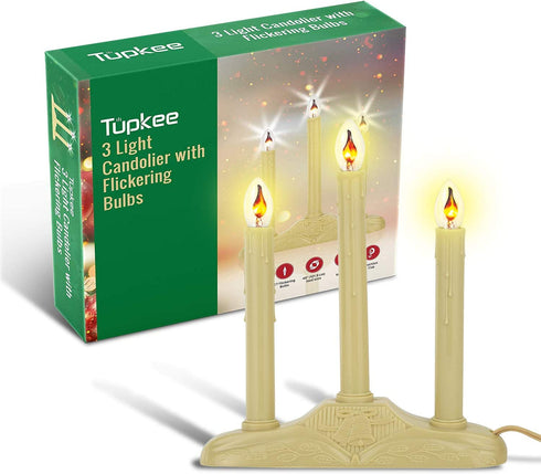 Tupkee Christmas Candolier Window Candles with Flickering Bulbs 3-Lights Indoor -Flameless Electric Window Candles Candelabra