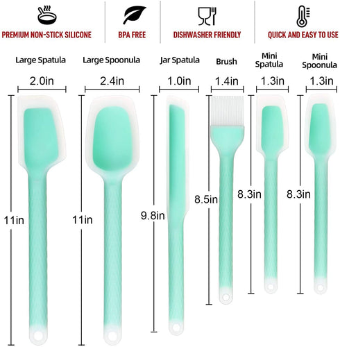 Silicone Spatula Set, Heat-Resistant Spatula - Non-Stick Rubber Spatula for Cooking, Baking, and Mixing (6 Piece Set, Aqua Sky)