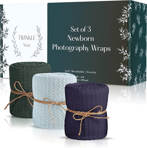 Baby Wrap by Twinkle Nest: Set of 3 Newborn Photography Wraps. Baby Swaddle or Blanket for Newborn Photography Props. Waffle Knit Baby Wraps. Baby Photoshoot Props for Boy or Girl. Baby Gift.