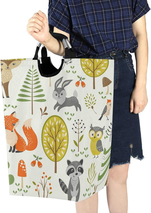 Laundry Hamper Bucket Cute Woodland Animals Trees Mushrooms Berries Collapses Laundry Basket Washing Bin for Home Organizer Nursery Storage Baby Hamper Kids Room