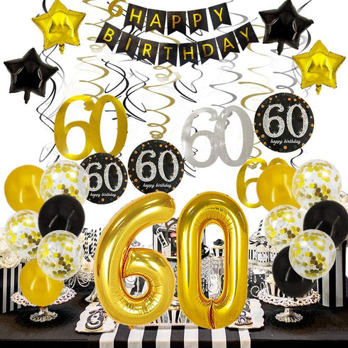 60th Birthday Decorations For Men -Happy Birthday Banner 60 Birthday Balloons Birthday Party Balloon Numbers