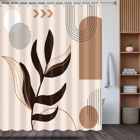 Modern Abstract Shower Curtain Mid Century Shower Curtain Set Minimalist Geometric Plant Arch Curve Sun Waterproof Bathtub Curtains with 12 Hooks Bathroom Decor W59—H70