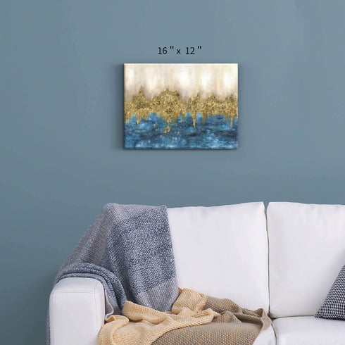 Abstract Print Canvas Wall Art: Blue Gold Artwork Picture Small Size for Bedroom (16? x 12'' x 1 Panel)