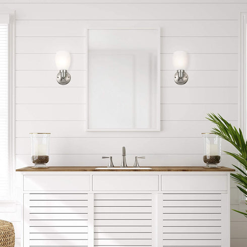 Design House 588814-SN Lydia Transitional 1-Light Indoor Wall Light Dimmable with a White Frosted Glass Shade and Twist On/Off Switch for Hallway Foyer Bathroom, Satin Nickel