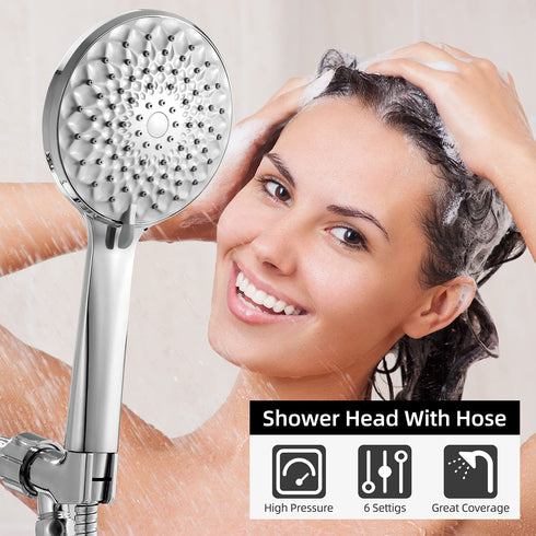 Rareidel Shower Head with Handheld, 6 Spray Settings High Pressure Handheld Shower Head, Built-in Power Wash to Clean Tub, Tile and Pet, Adjustable Bracket