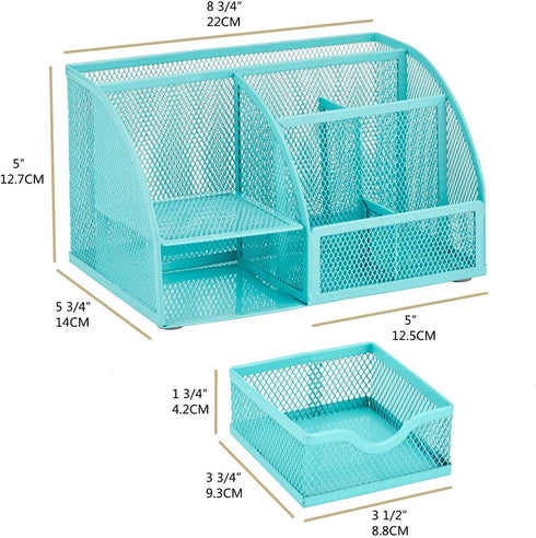 Annova Mesh Desk Organizer Office with 7 Compartments + Drawer/Desk Tidy Candy/Pen Holder/Multifunctional Organizer - Turquoise - Teal