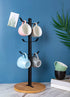 Coffee Mug Holder, Espresso Cup Holder, Mugs Tree Hanger, Bamboo Base Coffee Cup Holder Stand with 6 Hooks for Kitchen, Coffee Bar Counter