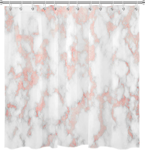LB Marble Shower Curtain, Pink and White Marble Bathroom Curtain Fashion Mineral Ink Texture Modern Shower Curtains for Bathroom with Hooks, Waterproof Polyester Fabric Bathroom Decor 72x72 Inches