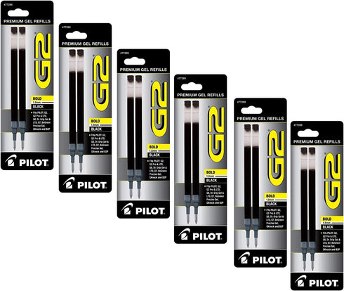 Value Pack of 6, PILOT G2 Roller Ball Ink Refills, Bold, Black, 6 Packs = 12 Refills, (77289)