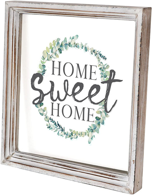 Barnyard Designs Home Sweet Home Sign Rustic Primitive Country Home Decor Framed Wall Sign 13" x 13? x 1"