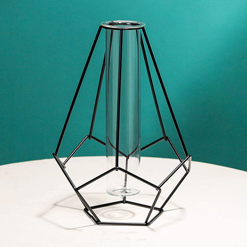 YIREAUD Flower Vases with Metal Vase Frame Geometric Plant Pot,Centerpiece Plant Vase Plant Vase Glass Vases for Decor Clear Vase Decorations, 210129YF11-4-572-1829594911, A4, Black