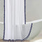 Uphome Tassel Shower Curtain, White Fabric Shower Curtain with Blue Fringe Trims, Vintage Boho Chic Cloth Shower Curtains for Bathroom Showers, 72 x 72