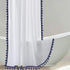 Uphome Tassel Shower Curtain, White Fabric Shower Curtain with Blue Fringe Trims, Vintage Boho Chic Cloth Shower Curtains for Bathroom Showers, 72 x 72