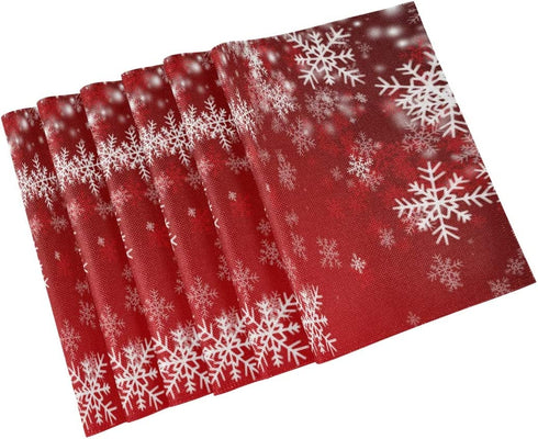 One Bear Christmas Placemats Winter Snowflake Red Placemat Table Mats Non Slip Heat Resistant Placemats for Dining Table Kitchen Holiday Party Set of 6