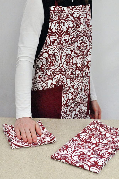 DII Damask Kitchen Collection Apron, 37.5 x 29, Wine