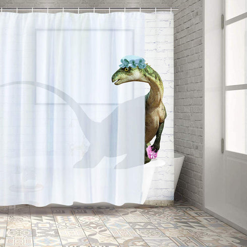 BLEUM CADE Funny Bathing Dinosaur Shower Curtain Bathroom Curtain with 12 Hooks, Durable Waterproof Animal Fun Bath Curtain