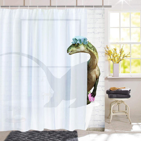 BLEUM CADE Funny Bathing Dinosaur Shower Curtain Bathroom Curtain with 12 Hooks, Durable Waterproof Animal Fun Bath Curtain