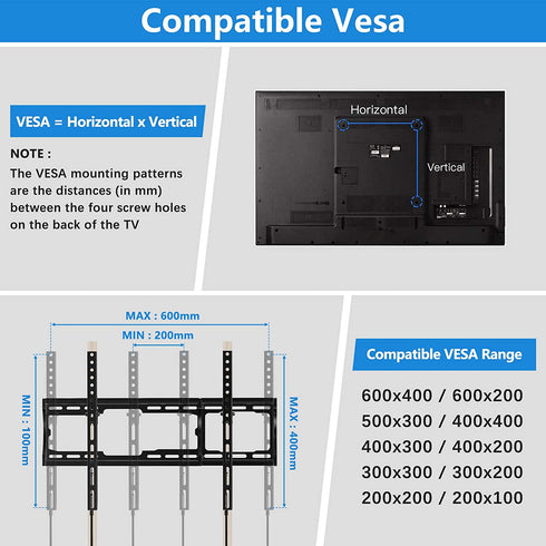 Pipishell Tilt TV Wall Mount Bracket Low Profile for Most 26-75 Inch LED LCD OLED Plasma Flat Curved Screen TVs, Large Tilting Mount Fits 16-24 Inch Wood Studs Max VESA 600x400mm Holds up to 132lbs