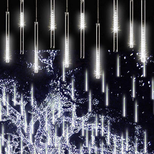 Adecorty Christmas Lights Outdoor Tree Snowfall LED Dripping Icicle Shooting Star Lights 12 inch 8 Tubes, Meteor Shower Falling Rain Lights for Xmas Decoration, Luces de Navidad para Exterior (White)