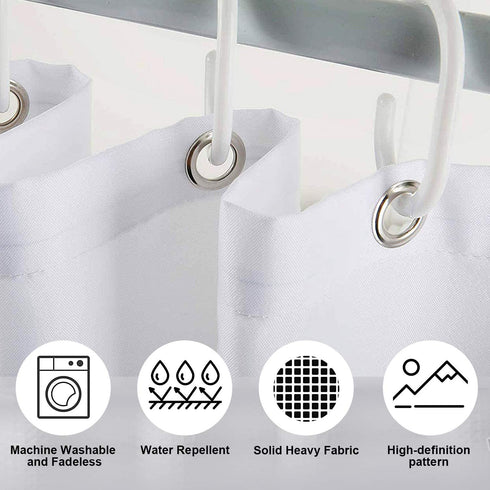 COLOR VALLEY ART White Shower Curtains,72''x72'' Modern Fabric Curtains for Bathroom,Bathtub Shower Curtain Liner with Hooks,Waterproof and Machine Washable (White)