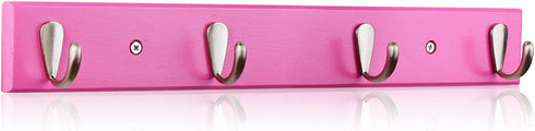 Wall Mounted Coat Rack Ethuh Rustic Wall Hook Solid Wood Hat Hanger Entryway Hanging Coat Rack4 Silver Metal for Entryway, only 1screws to Hold The Hooks Rack (Pink Nickel-Plated)