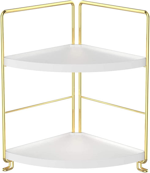 2-Tier Kitchen Spice Rack-Corner Bathroom Shelf- Kitchen Triangle Storage Rack - Standing Rack for Bathroom, Living Room, Bedroom, Kitchen (Golden)