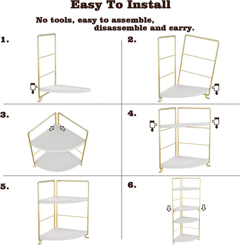 2-Tier Kitchen Spice Rack-Corner Bathroom Shelf- Kitchen Triangle Storage Rack - Standing Rack for Bathroom, Living Room, Bedroom, Kitchen (Golden)