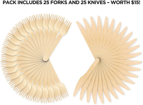 Palm Leaf Plates Biodegradable Plates Wood Plates Eco Friendly Disposable Plates with 25 Wooden Forks Knives for Dinner Outdoor Wedding Picnic Party 10 inch Square Pack Of 25