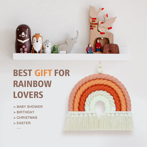 Macrame Rainbow Wall Hanging, Boho Rainbow Decor, Woven Rainbow Wall Decor for Girls Nursery Bedroom Playroom Baby Room Decor (Orange, 8" W x 8" H)