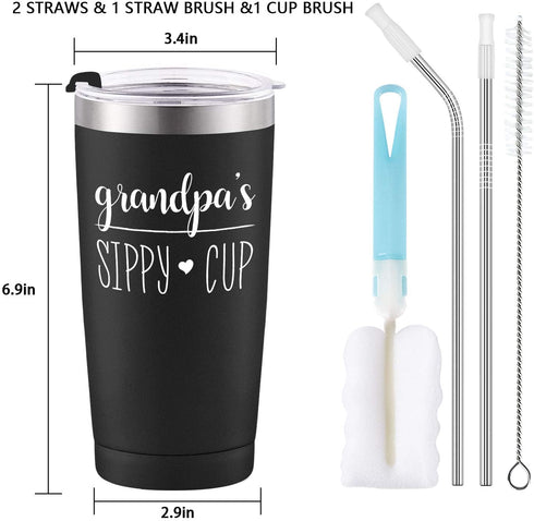 Gingprous Father's Day Birthday Gifts for Grandpa, Stainless Steel Travel Tumbler with 2 Lids, Funny Grandpa's Sippy Cup Grandpa Gifts from Son, Grandchildren, Kids (20oz, Black)
