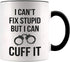 YouNique Designs I Cant Fix Stupid but I Can Cuff It Coffee Cup, 11 Ounces, Police Officer Mug, Correctional Officer Gifts (Black Handle)