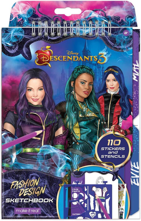 Make It Real - Disney Descendants 3 Sketchbook. Fashion Design Drawing and Coloring Book for Girls. Includes Evie and Descendants 3 Sketch Pages, Stencils, Stickers, and Design Guide