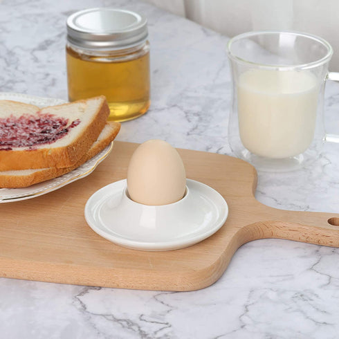 ComSaf Porcelain Egg Cups Plates with Base, Soft Boiled Egg Cup Holders White, Pack of 6