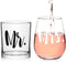 Futtumy Mr & Mrs Whiskey Glass and Stemless Wine Glass Gift Set, Valentines Day Gift for Mr Mrs Couple Husband Wife Bride Groom, Unique Glass Set Idea for Valentines Day Birthday Christmas Wedding