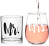 Futtumy Mr & Mrs Whiskey Glass and Stemless Wine Glass Gift Set, Valentines Day Gift for Mr Mrs Couple Husband Wife Bride Groom, Unique Glass Set Idea for Valentines Day Birthday Christmas Wedding