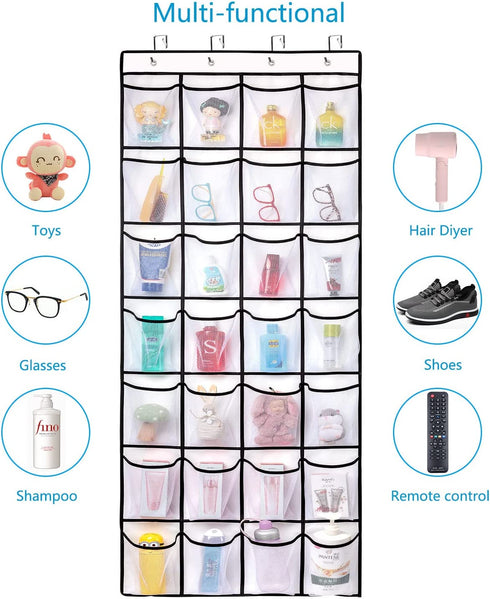 REGELETO Over the Door Shoe Organzier with 28 Large Pocket, Hanging Shoe Rack for Door Large Capacity Shoe Organizer Holder with 4 Metal Hooks (28 Pockets)