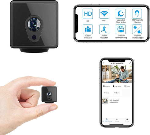 Jayol 2022 Hidden Camera Detector, Mini Spy Camera with Audio, HD 4K Wireless Hidden Live Stream, Night Vision and Motion Activated Spy Cam Nanny Cam, Security Camera for Home and Outdoor